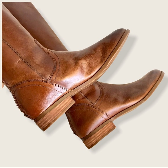 $399 Frye Jolie Back Zip Cognac Knee High Zip Up Round Toe Real Leather Boots - Picture 12 of 16